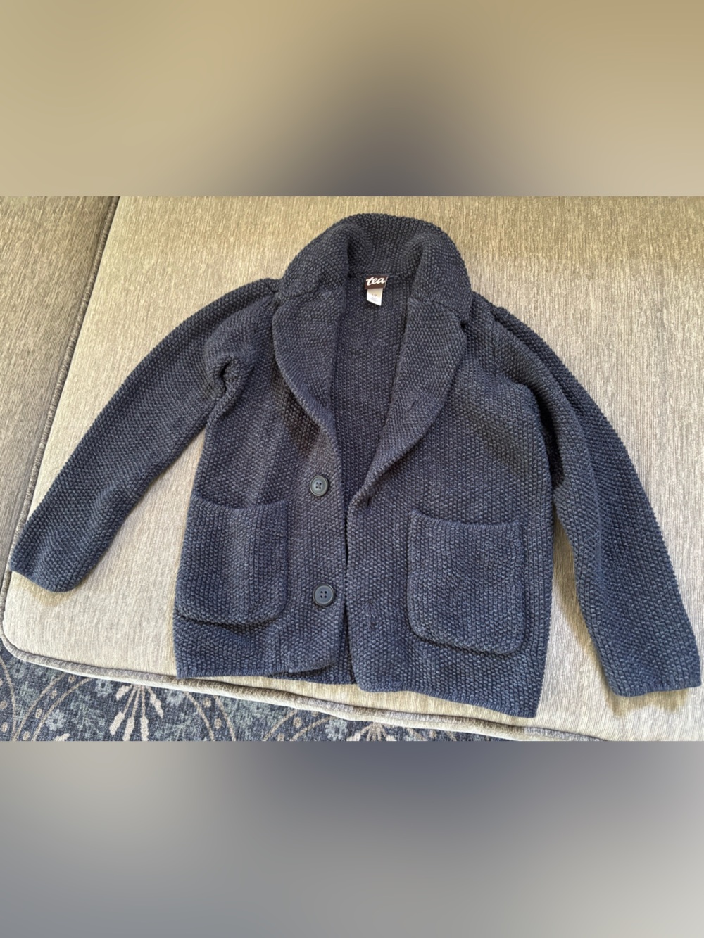 Kids Navy Knit Shawl Collar Cardigan